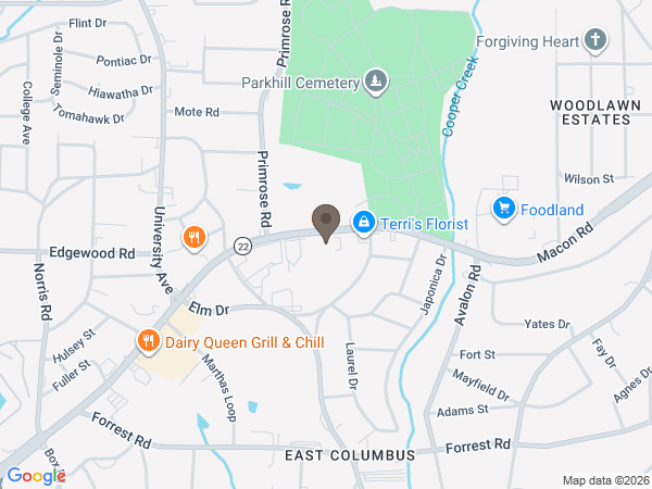 Map showing location of Vance Brooks: Columbus