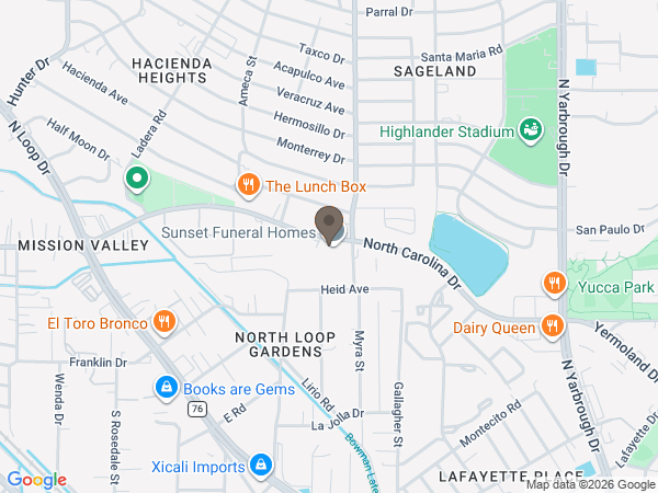 Map showing location of Sunset Funeral Homes