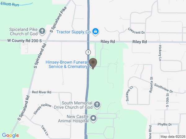 Map showing location of Hinsey-Brown Funeral Service