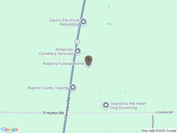 Map showing location of Roberts Funeral Home