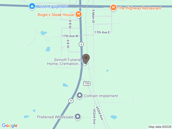 Map showing location of Sinnott Funeral Home