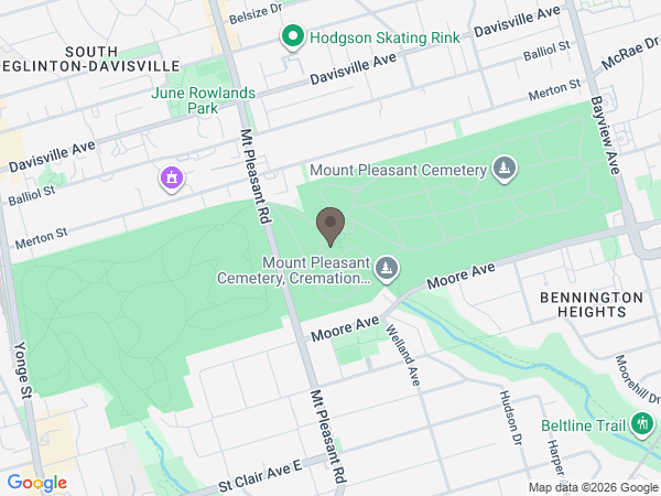 Map showing location of Mount Pleasant Funeral Centre