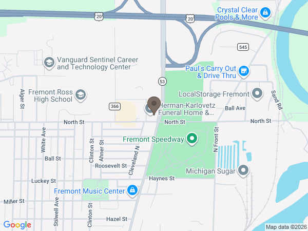 Map showing location of Herman Funeral Home