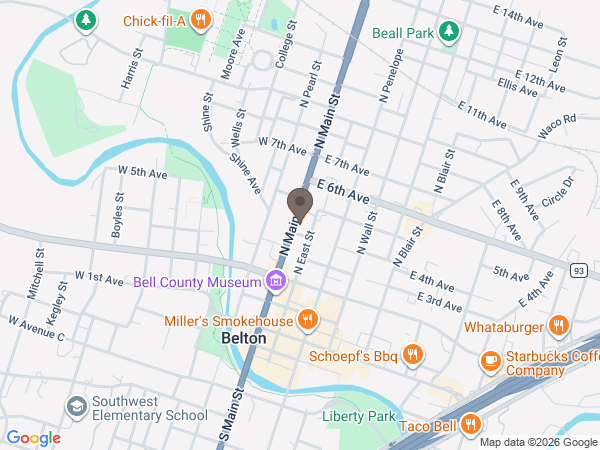 Map showing location of Harper-Talasek Funeral Homes: Belton