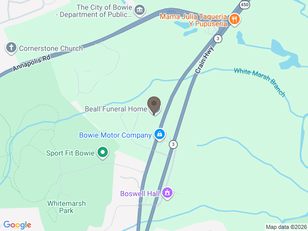 Map showing location of Beall Funeral Home