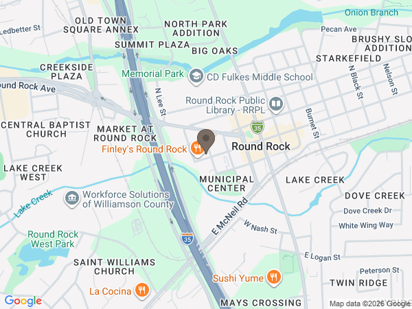 Map showing location of Cremation.Green: Round Rock