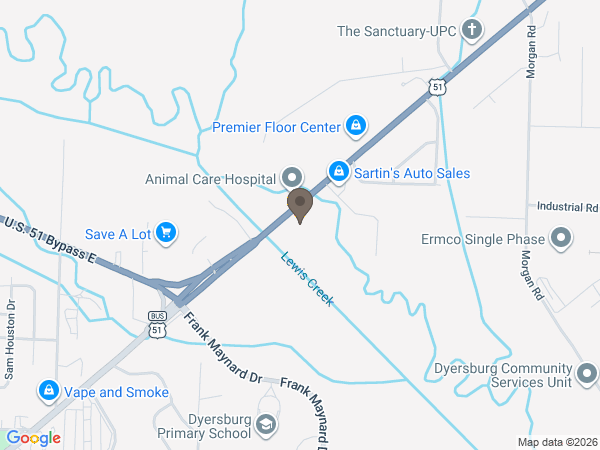 Map showing location of Curry Funeral Home: Dyersburg