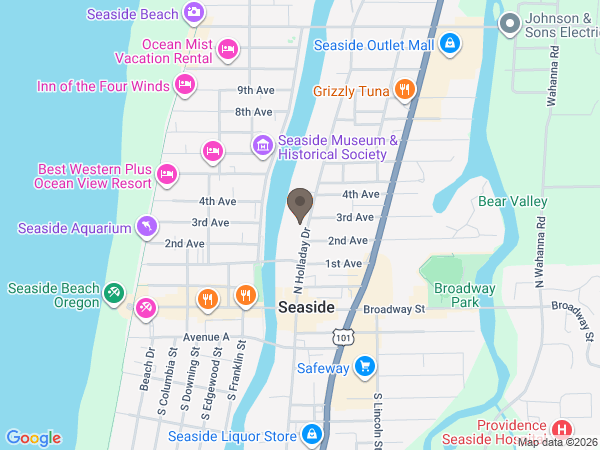 Map showing location of Hughes-Ransom Mortuary: Seaside
