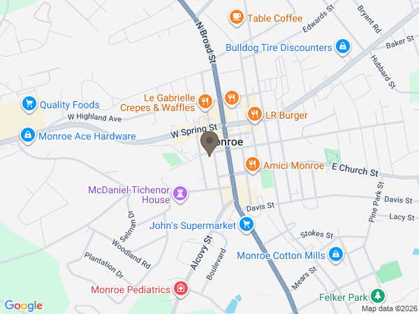 Map showing location of Young Levett Funeral Home