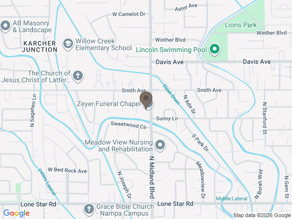 Map showing location of Zeyer Funeral Chapel