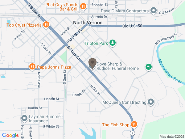 Map showing location of Dove, Sharp & Rudicel Funeral Home