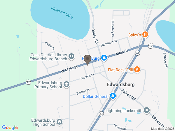 Map showing location of Paul E. Mayhew Funeral Home