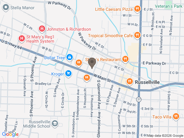 Map showing location of Shinn Funeral Service